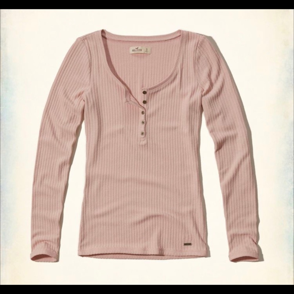 Pink, Hollister Long Sleeve Henley, Size Large